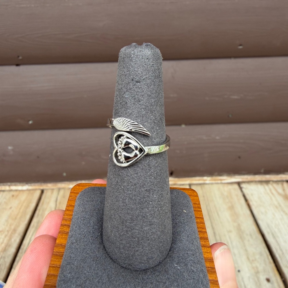 Sterling Silver Mommy of an Angel Footprint Heart Ring Women Size 6.5 Silver - Picture 5 of 8